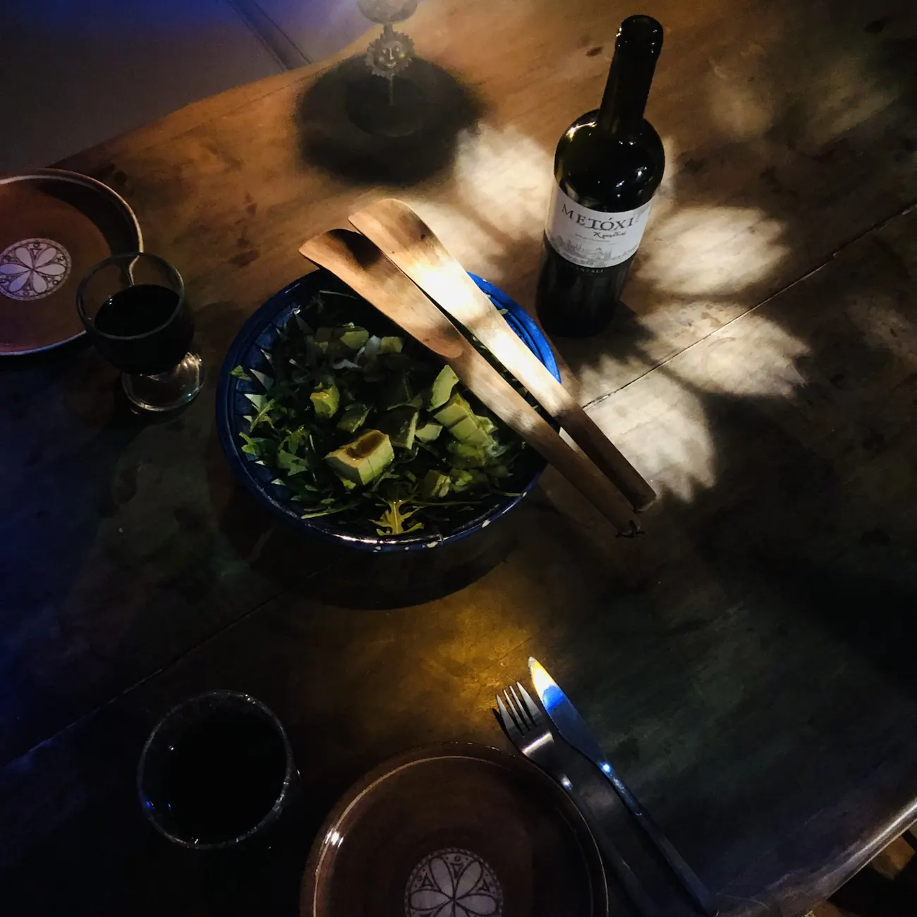 Dinner at Eco House Patmos with wine and a shared salad