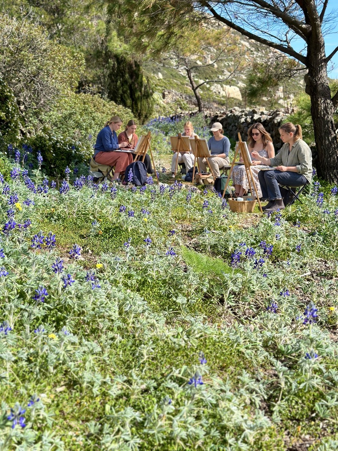 Small painting workshop among wildflowers on Patmos